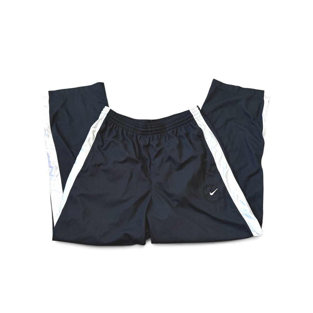Nike Track Sweat Pants Mens L Black Silver Side Stripe Basketball Swoosh Vintage